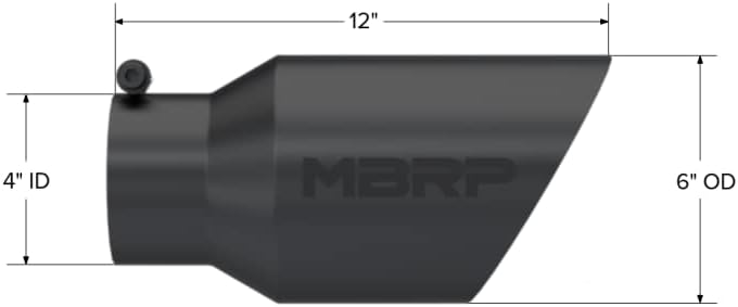 Black Exhaust Tip – 4" Inlet, 6" Outlet, 12" Length | Dual Wall Angled Cut | Universal Fit Tip