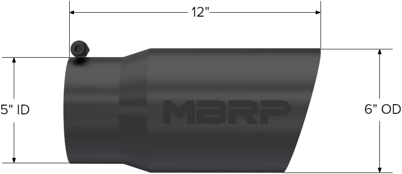 Black Exhaust Tip – 5" Inlet, 6" Outlet, 12" Length | Dual Wall Angled Cut