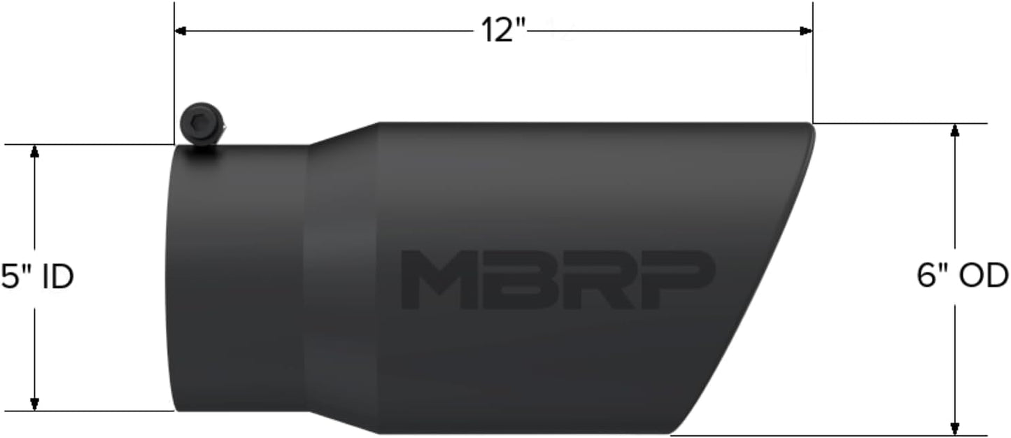 Black Exhaust Tip – 5" Inlet, 6" Outlet, 12" Length | Angled Rolled Edge