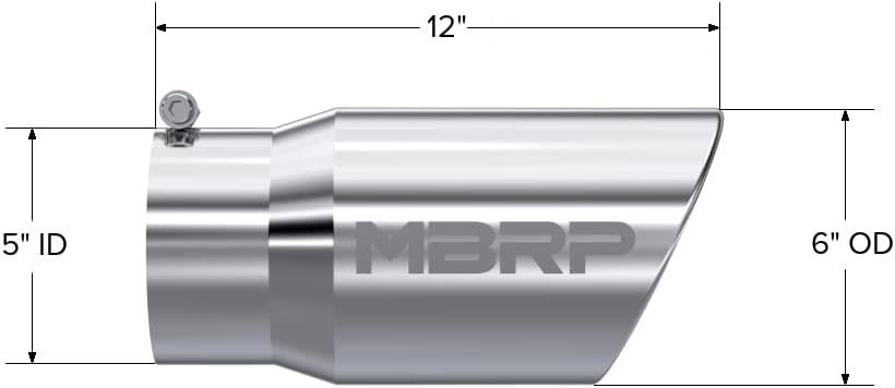 Stainless Steel Exhaust Tip – 5" Inlet, 6" Outlet, 12" Length | Angled Rolled Edge