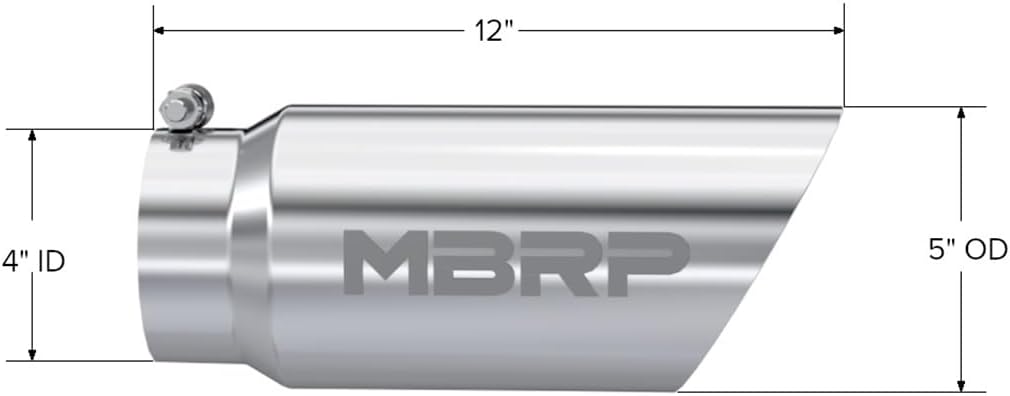 Stainless Steel Exhaust Tip – 4” Inlet, 5” Outlet, 12” Length – Dual Wall Angled – Polished Finish – Universal Fit