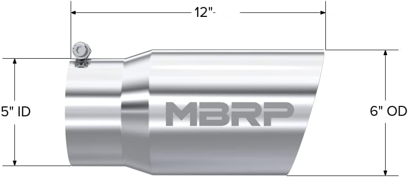Stainless Steel Exhaust Tip – 5" Inlet, 6" Outlet, 12" Length | Dual Wall Angled Cut