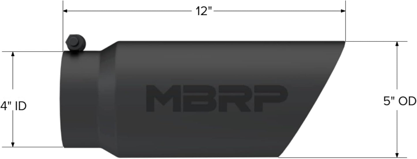 Black Exhaust Tip – 4" Inlet, 5" Outlet, 12" Length | Dual Wall Angled Cut