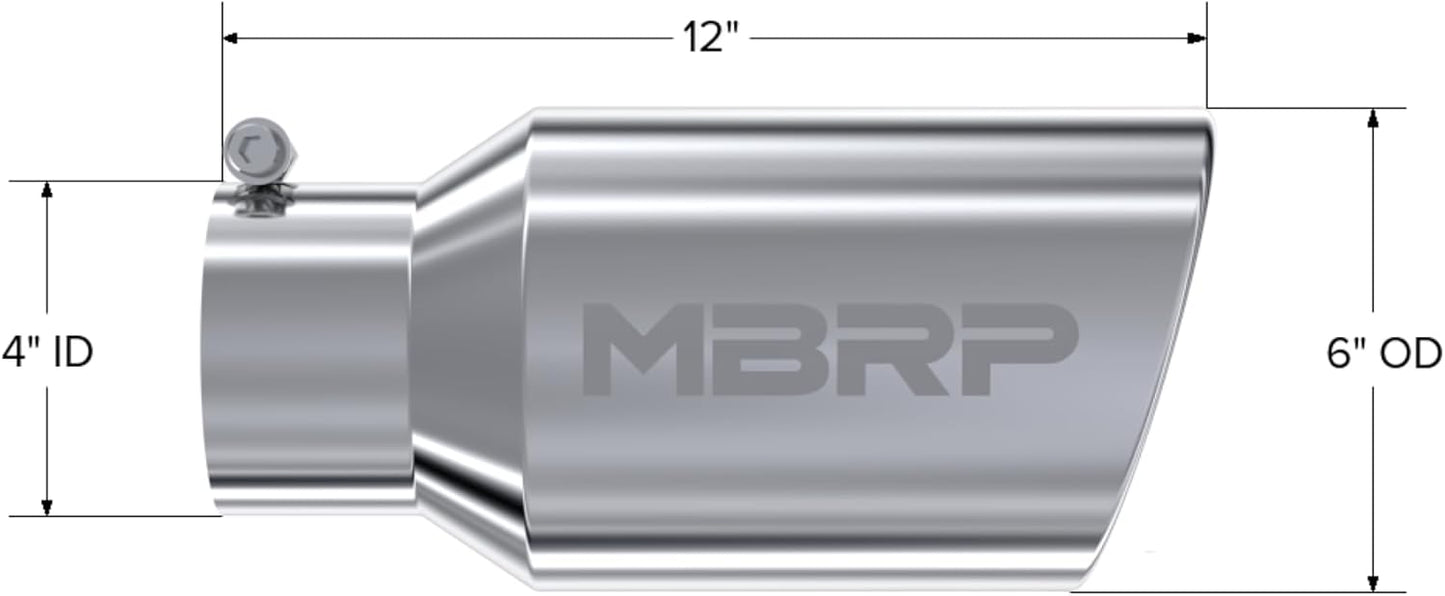 Stainless Steel Exhaust Tip – 4" Inlet, 6" Outlet, 12" Length | Angled Rolled Edge