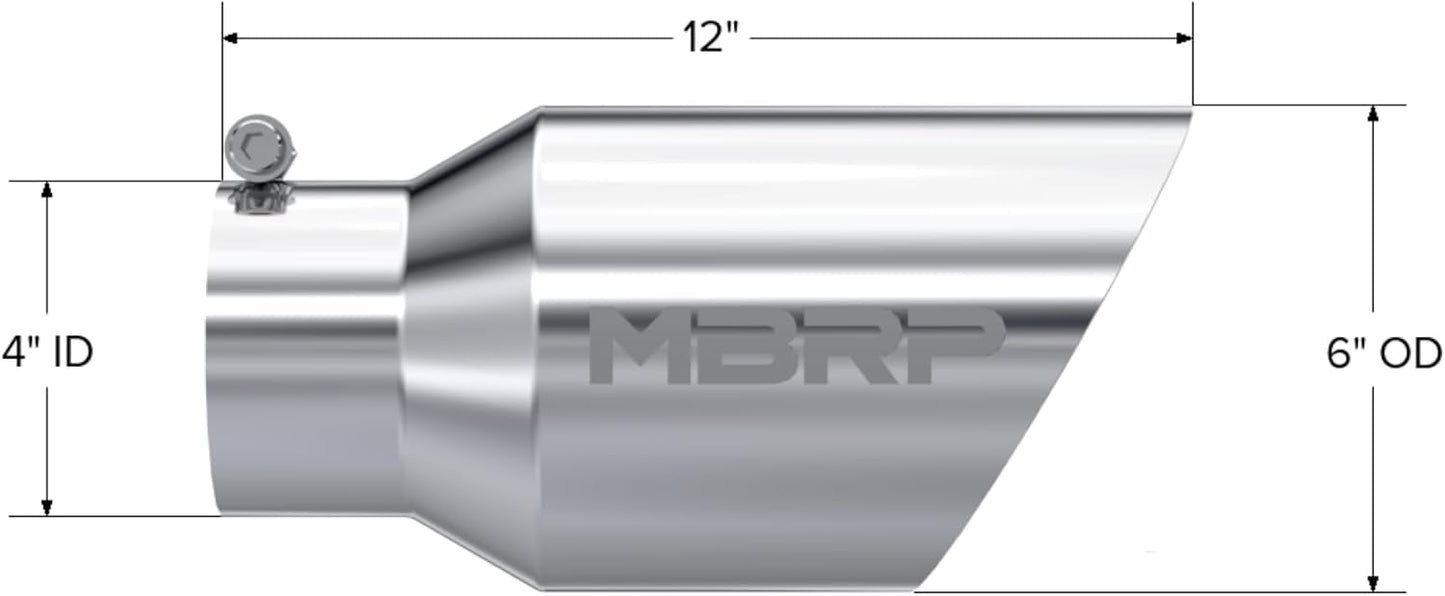 Stainless Steel Exhaust Tip – 4" Inlet, 6" Outlet, 12" Length | Dual Wall Angled Cut | Polished Tip