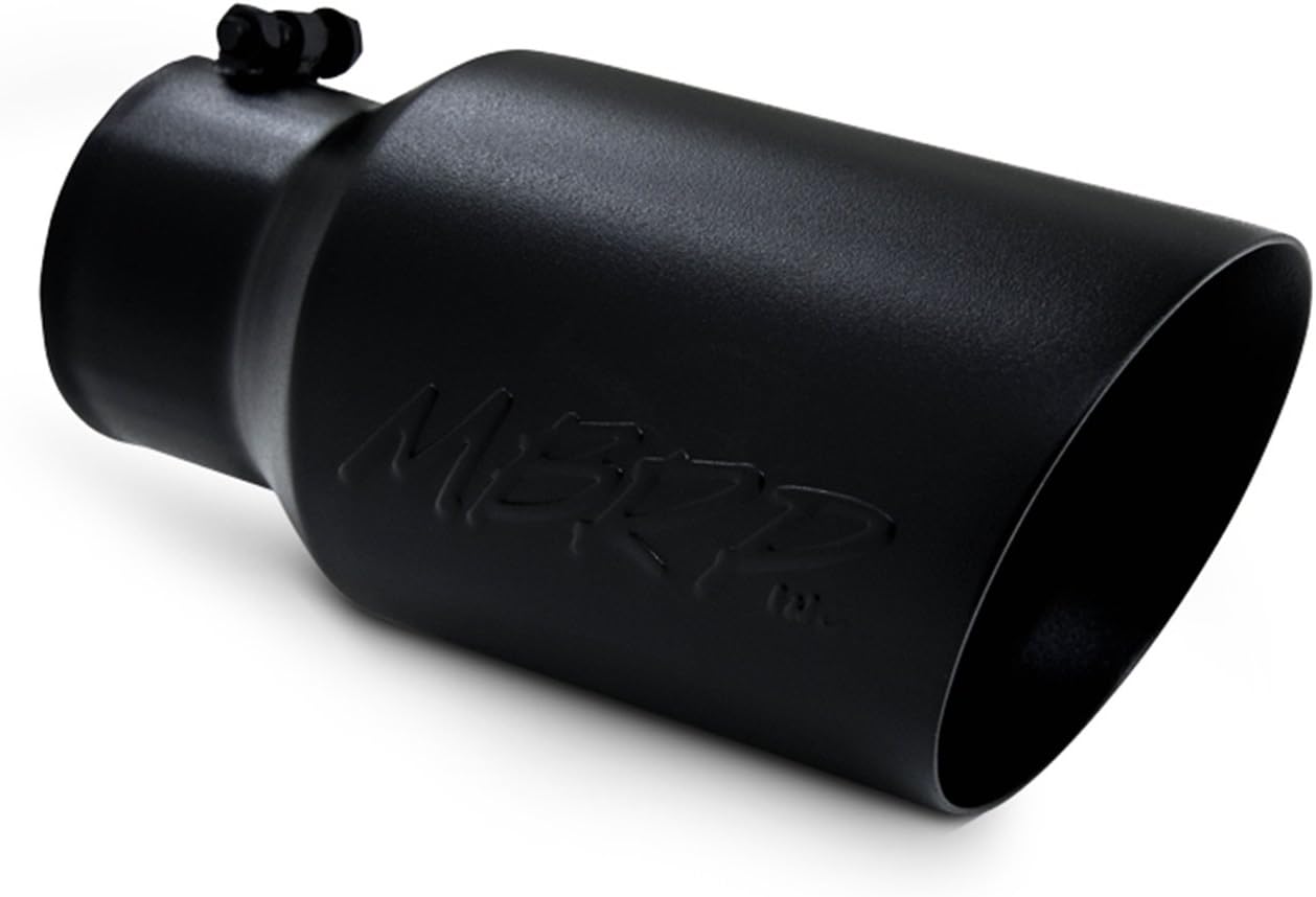 Black Exhaust Tip – 4" Inlet, 6" Outlet, 12" Length | Dual Wall Angled Cut | Universal Fit Tip