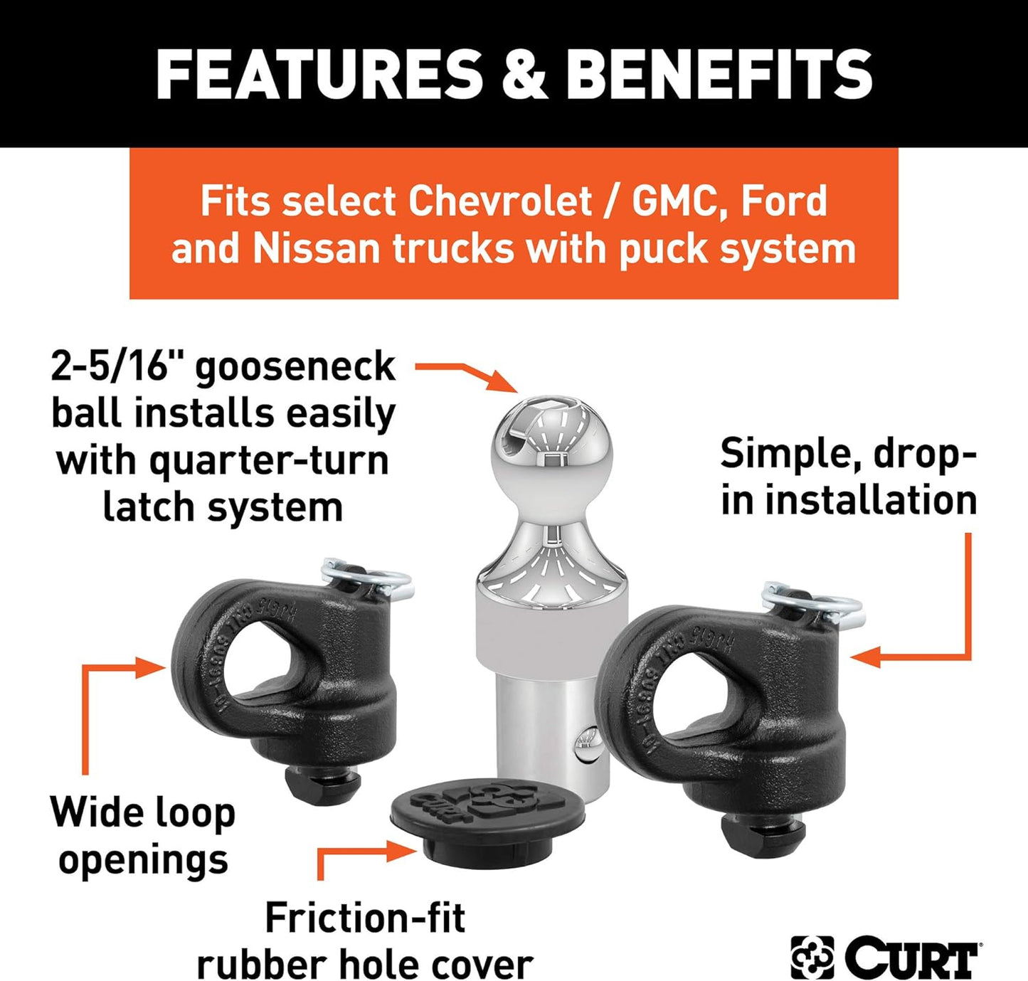 CURT 60639 2-5/16" Gooseneck Hitch Kit – Fits Chevy, Ford, GMC, Nissan Titan XD