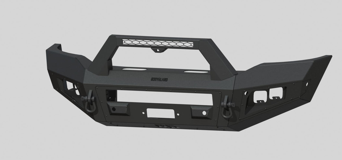 A2 Front Sport (2019-2025 Ram 2500/3500 HD) Sensor cutouts , Without mesh grill, With Camera Harness + Pod, Texture black powder coat