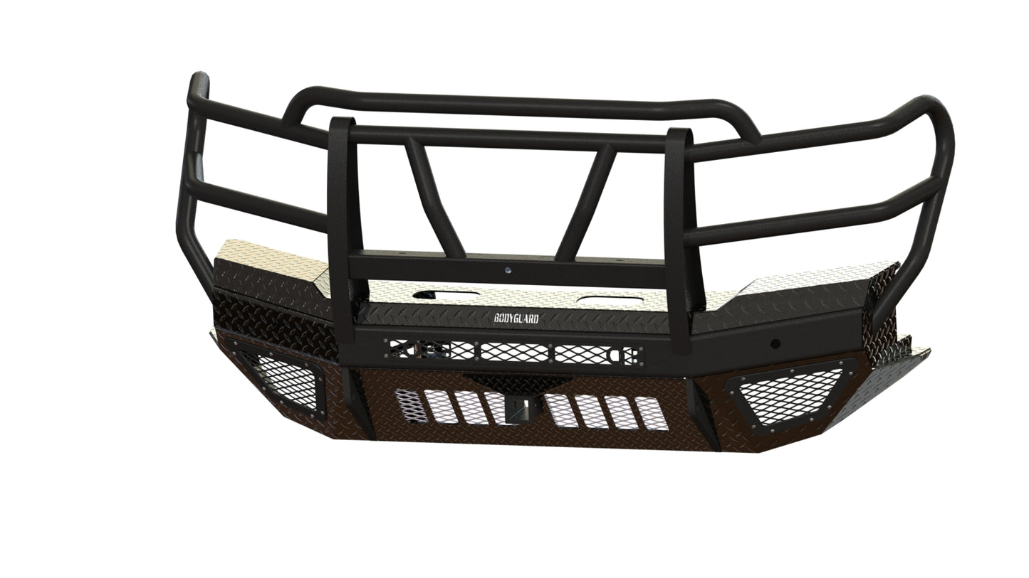 T2 Front Extreme (2019-2021 Chevrolet 1500) Sensor cutouts, Factory fog cutouts, Standard skid plate , Without mesh grill, With Camera Harness, Gloss black powder coat