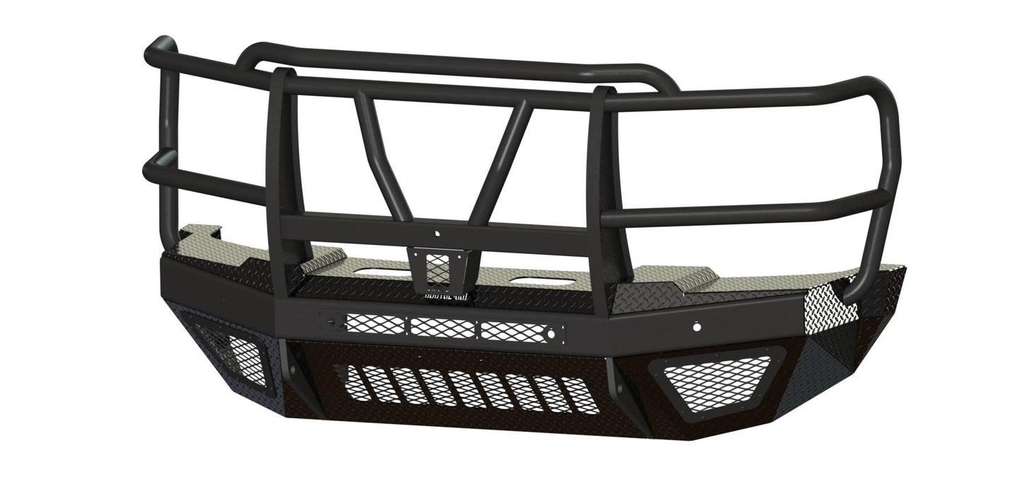 T2 Front Extreme (2023-2025 Ford F450/550) Sensor cutouts, Factory fog cutouts , Winch mount skid plate , Without mesh grill, With Camera Harness, Texture black powder coat, FITS OEM F450/550 FENDER TRIM