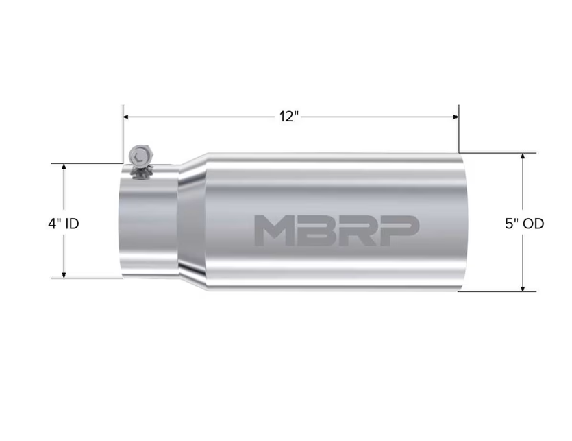 MBRP 4" Inlet x 5" Outlet x 12" Exhaust Tip | T304 Polished Stainless Steel | Dual Wall, Straight Cut