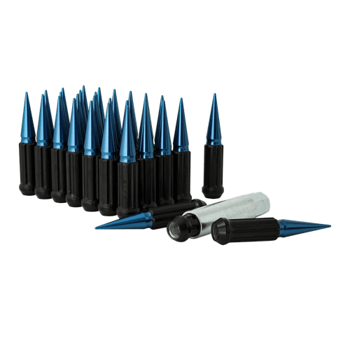 Gorilla Automotive Spike Lug Nut Kit – 8 Lug | 14mm x 1.50 Thread | Blue Finish | Ford | Dodge | GM