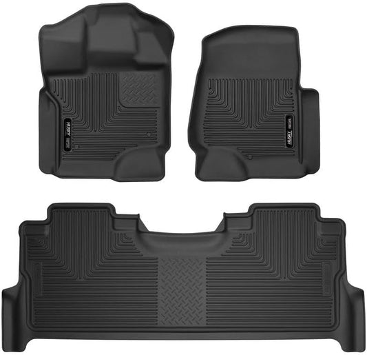 Husky Liners X-act Contour Front & Rear Floor Liners – Black | Fits 2017–2024 Ford F-250/F-350 Super Duty Crew Cab (with Factory Storage Box) HUS-53388