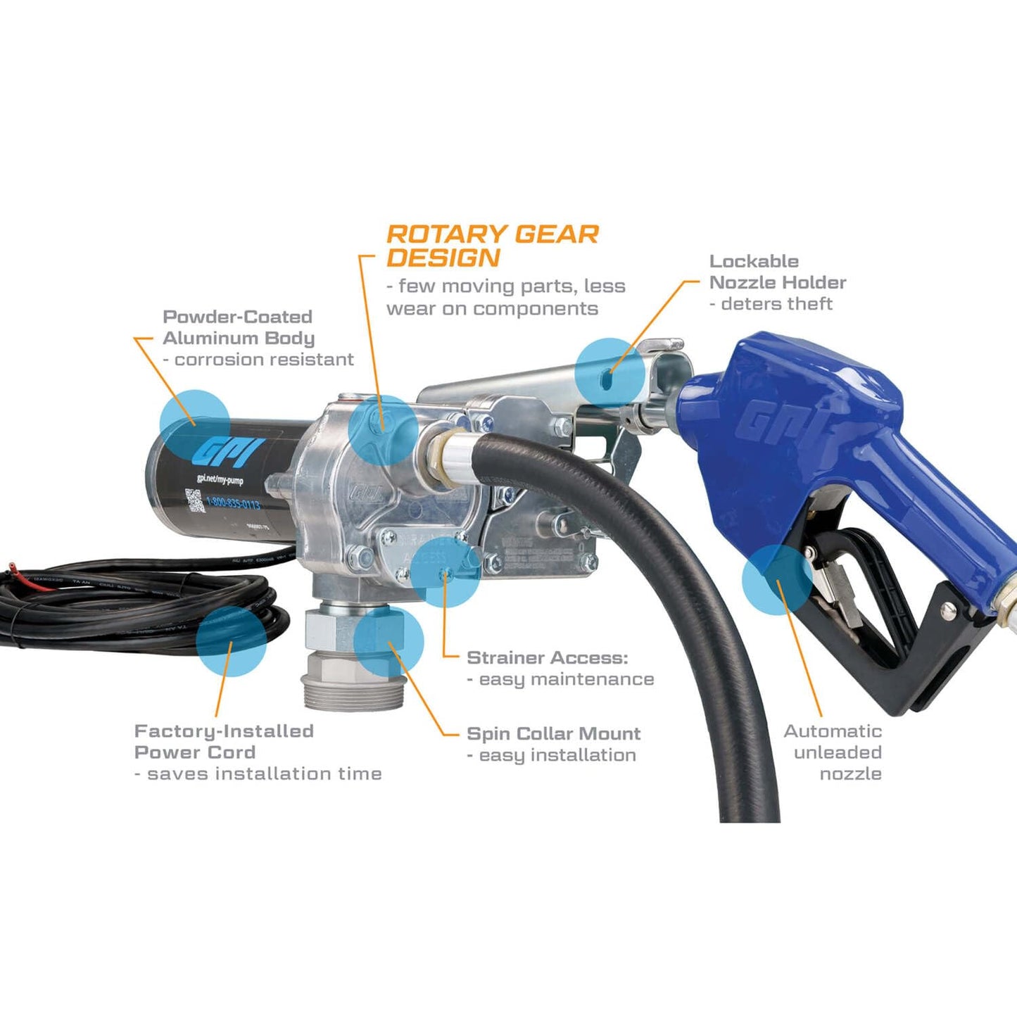 GPI M-150S-AU Fuel Transfer Pump – 12V - 15 GPM with Auto Nozzle GPI-110000-100