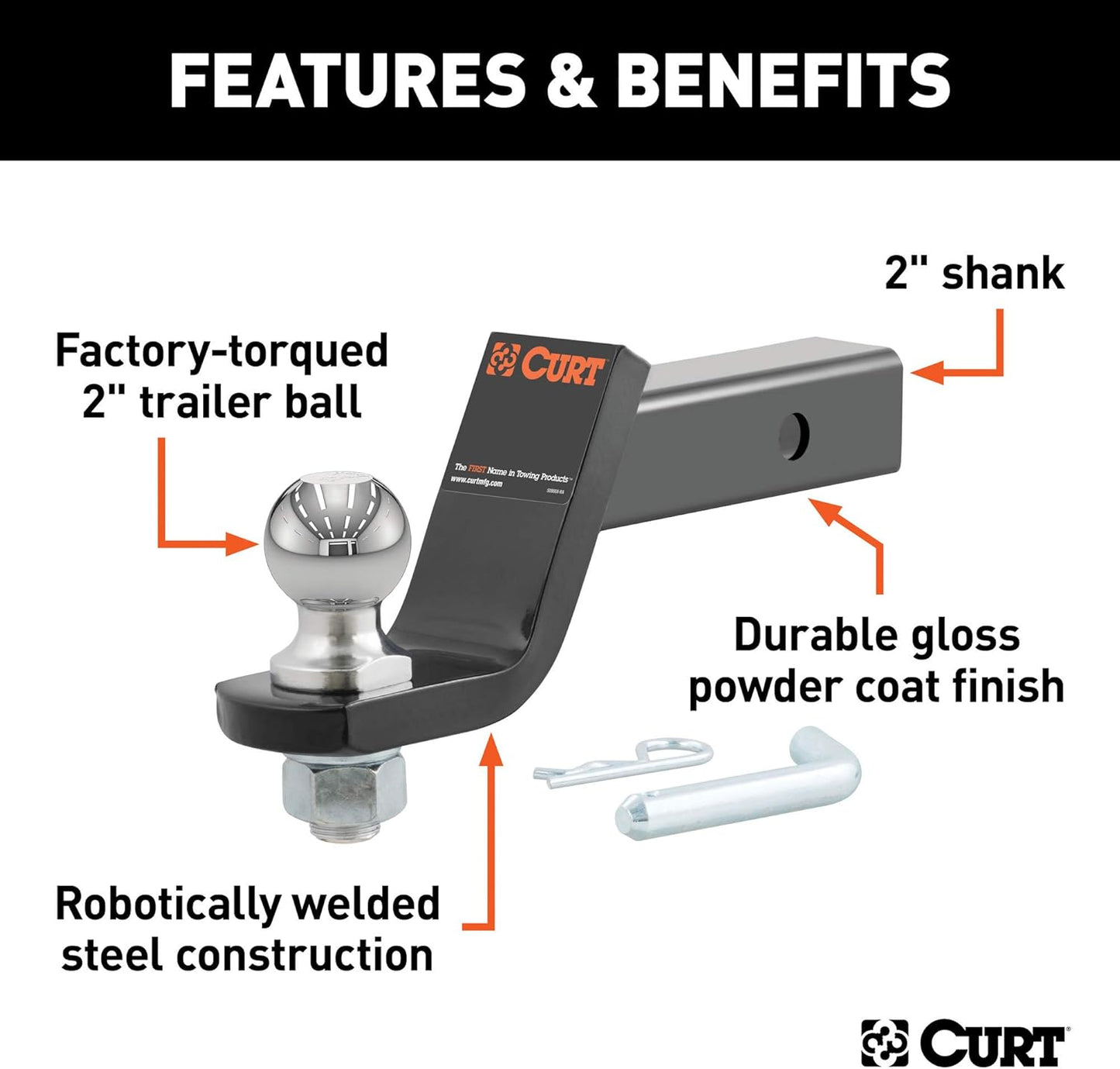 CURT Class 3/4 2-Inch Fixed Ball Mount with 2-Inch Ball & 2-Inch Drop (CUR-45036)