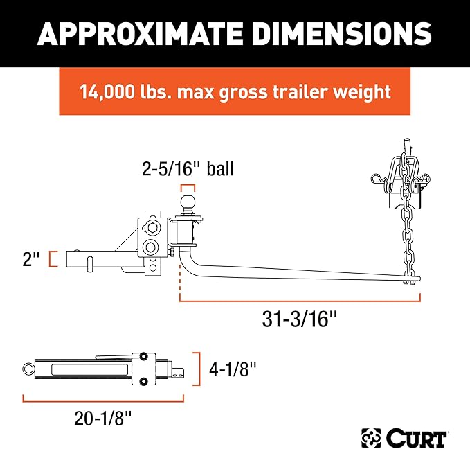 CURT Round Bar Weight Distribution Hitch – 10K–14K GTW | Includes Sway Control (CUR-17063)