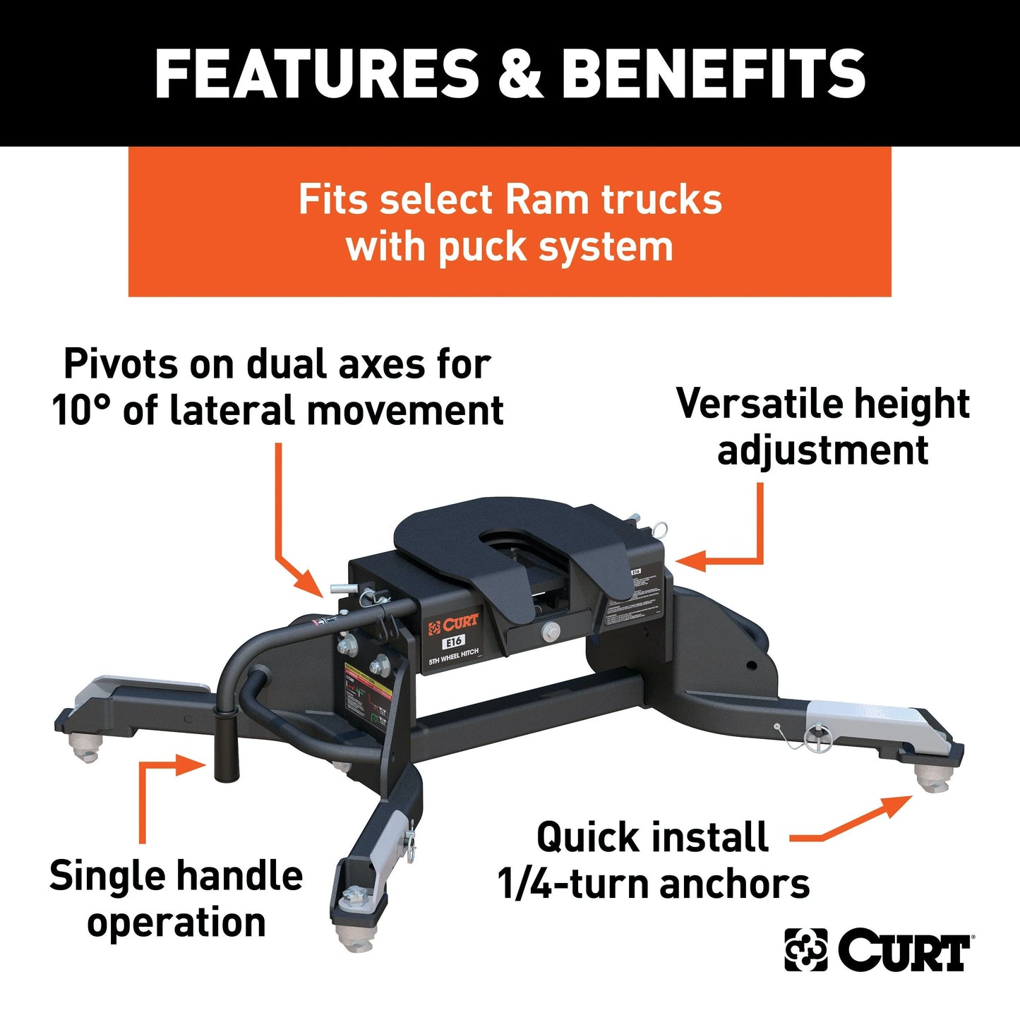 CURT E16 5th Wheel Hitch for Ram 2500/3500 (2013–2025) – SKU: CUR-16041